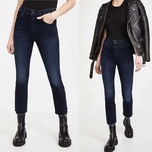 Mother Denim Hustler Fray Flare Jeans Howling at the Disco Ball Dark Wash 27 - Picture 2 of 12